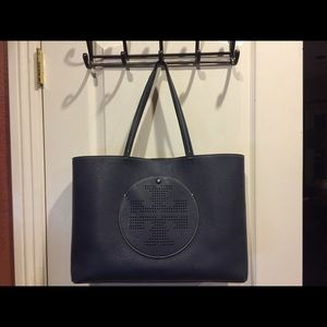 Navy Tory Burch Leather Tote
